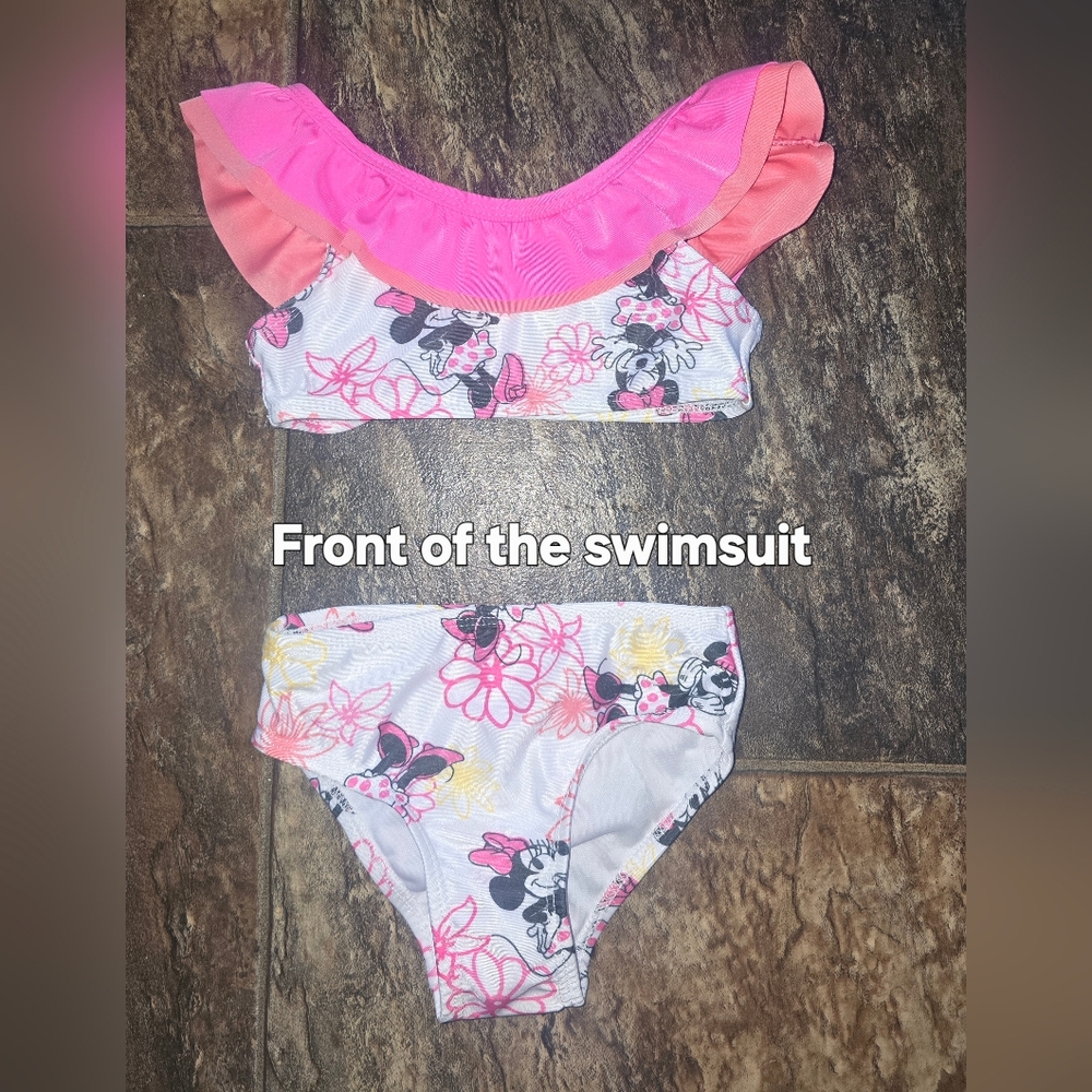 Disney Minnie Mouse Floral Kids Bikini - Pink and White